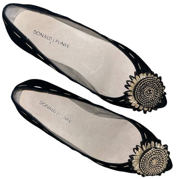 Donald J Pliner Black Bibbi Suede Leather Pointed Toe Flats Size 7 - Picture 13 of 16